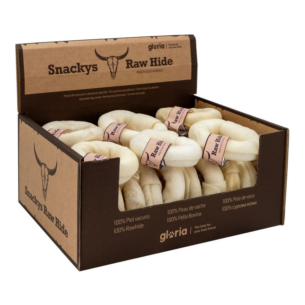 Gustare pentru câini Gloria Snackys Rawhide Vițel Donut 8-9 cm